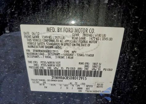 2013 Ford Flex Sel z USA, uszkodzony, nr VIN 2FMHK6C85DBD12915